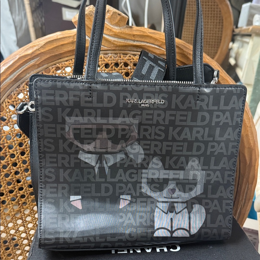 Karl Lagerfeld Black and Gray Graphic Tote like New without tags